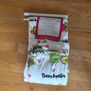 Envogue White Throw Blanket with Green Avocado & Pink Heart Print